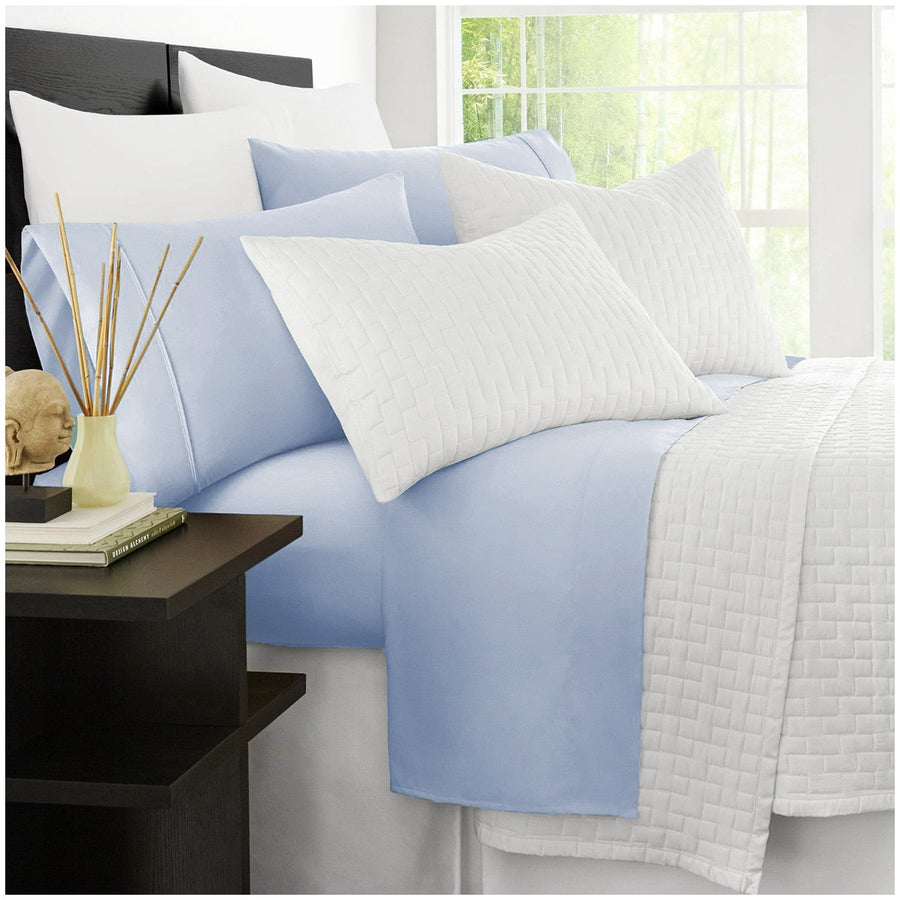 Ramesses 2000 Thread Count Bamboo Single Sheet Set Steel Blue - SuperSaverAU - view 1