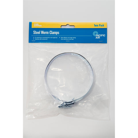 Pacific Air 100mm Stainless Steel Worm Clamp - 2 Pack, Round Duct