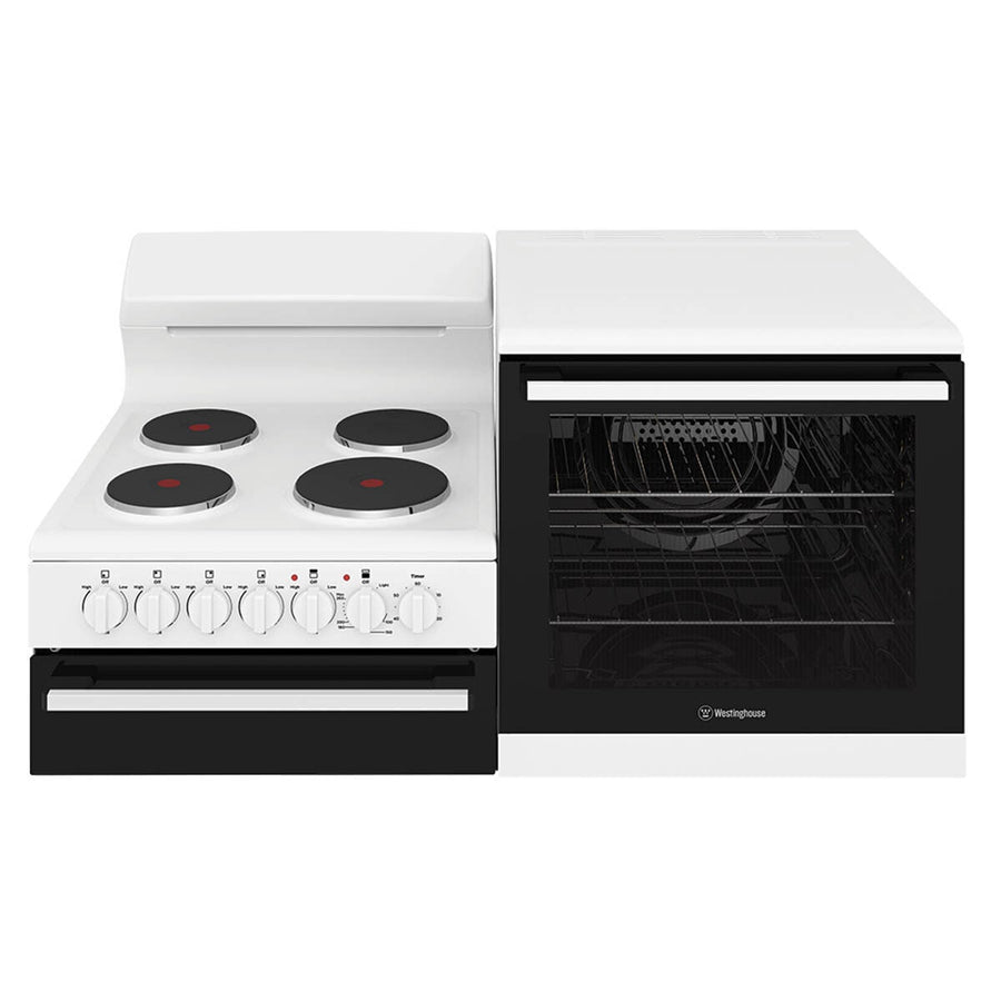 Westinghouse 80L elevated electric oven and 4-zone hob - White, separate grill, easy-clean - WDE132WC-R
