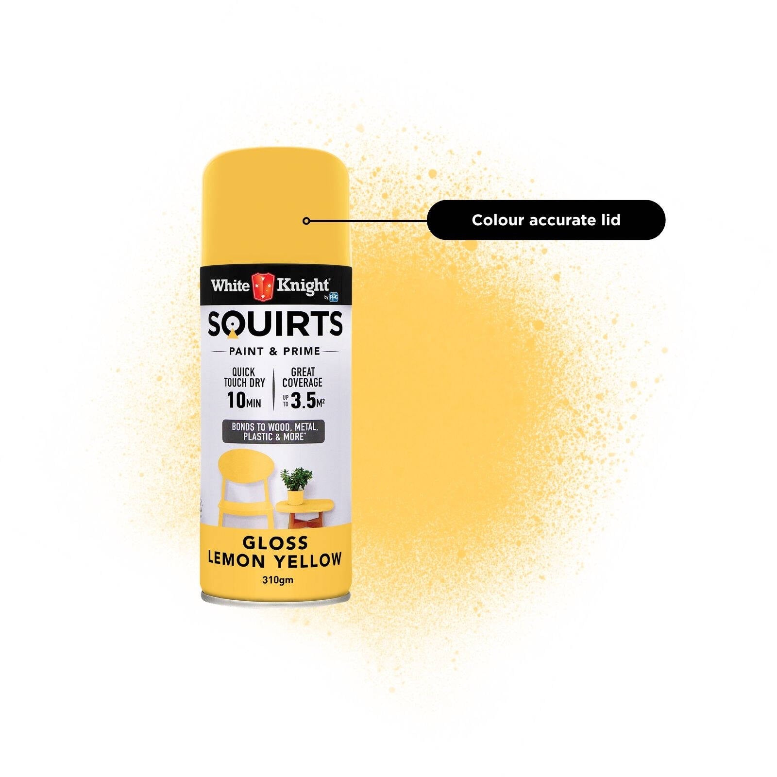 White Knight Squirts 310g Lemon Yellow Gloss Spray Paint - Indoor/Outdoor