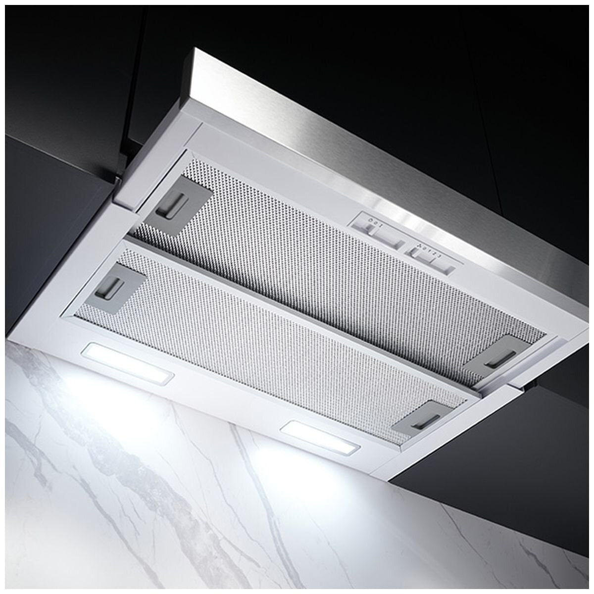 Omega 60cm Slide-Out Rangehood - White with Stainless Steel Fascia, 440m³/h Max Air - ORT6WXA