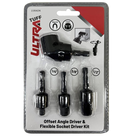 Ultra Tuff Angle Driver & Adjustable Socket Adaptor Kit - 105-Degree - Black - SuperSaverAU - view 1