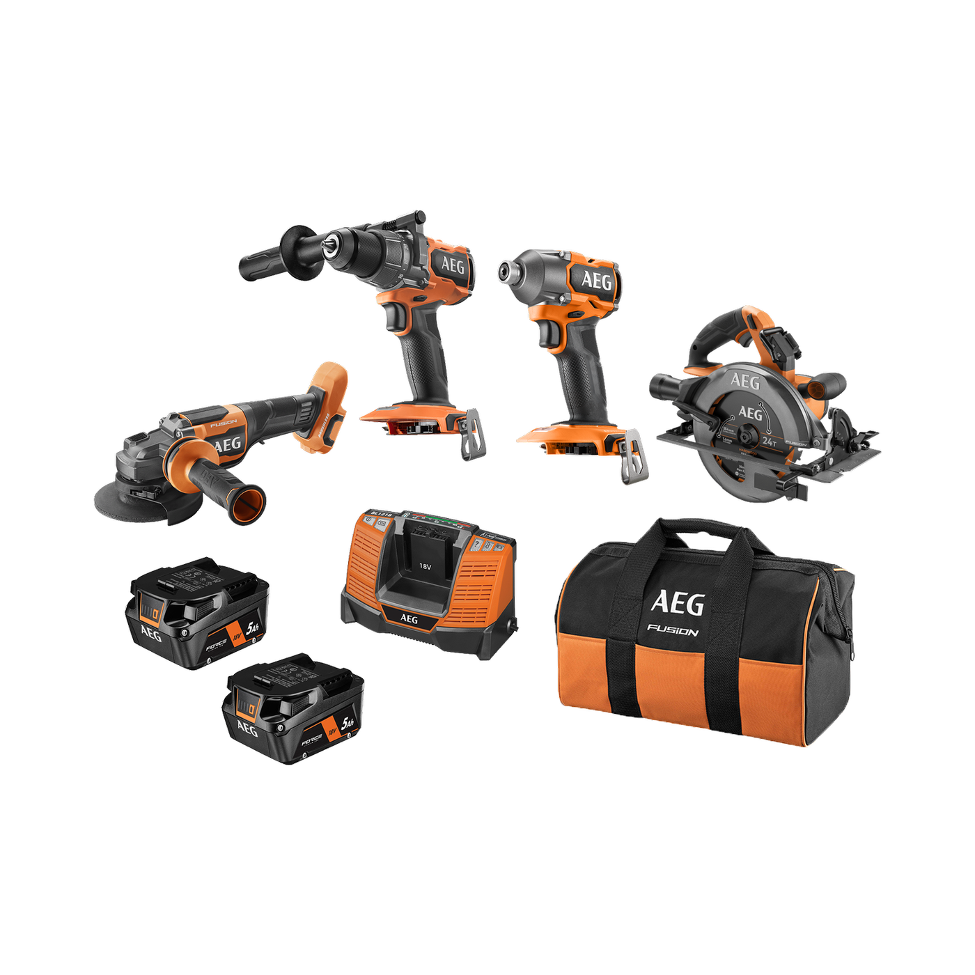 AEG 18V FUSION 4-Piece 5.0Ah FORCE Kit with 2 Batteries A18FX452B