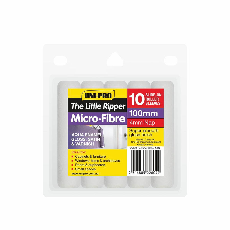 UNi-PRO Microfibre Mini Roller Covers 100mm 10 Pack 4mm Nap - SuperSaverAU - view 1