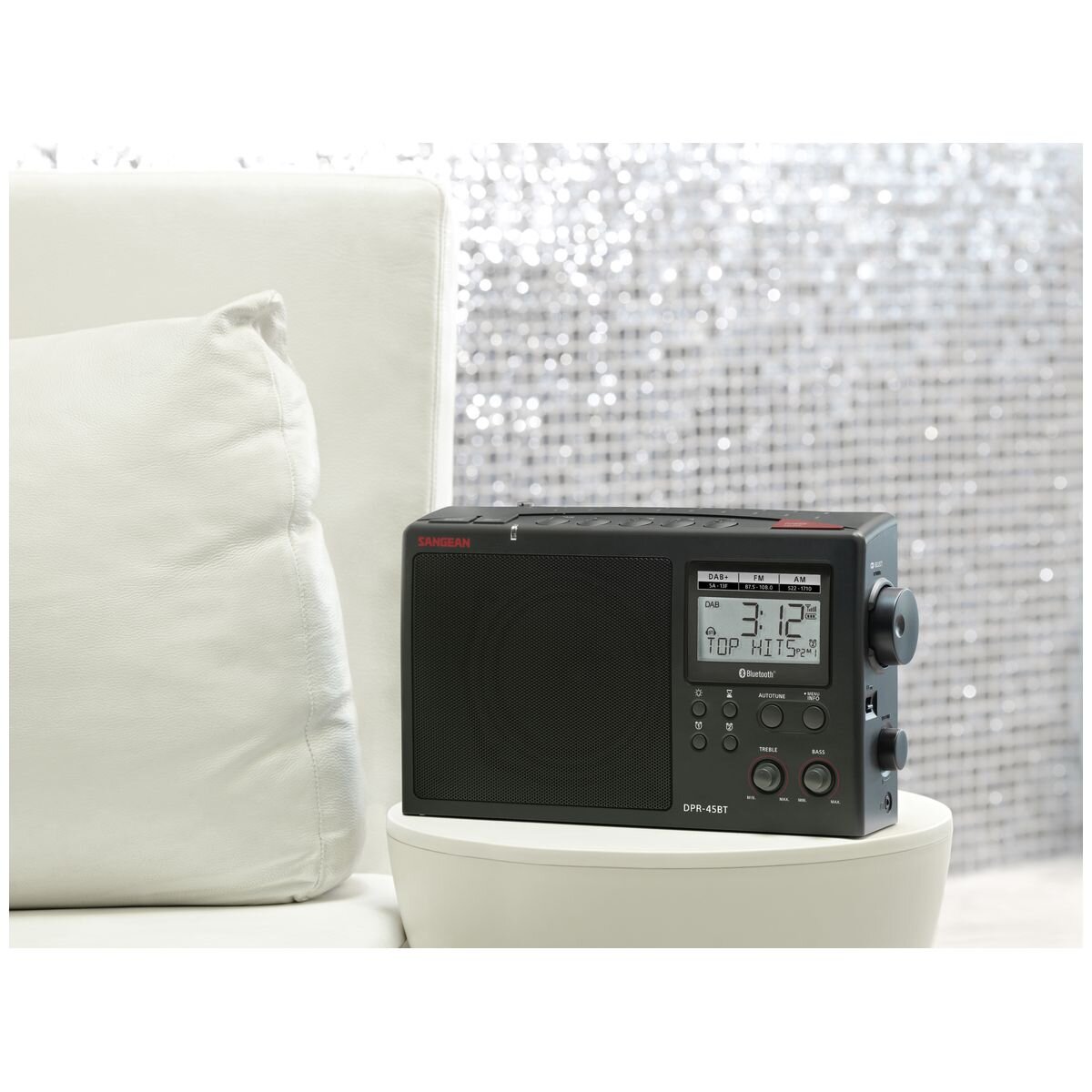 Sangean DAB+ AM/FM-RDS Bluetooth Digital Radio - 60 Presets, Large LCD, Dual Alarms, Black - DPR45BT