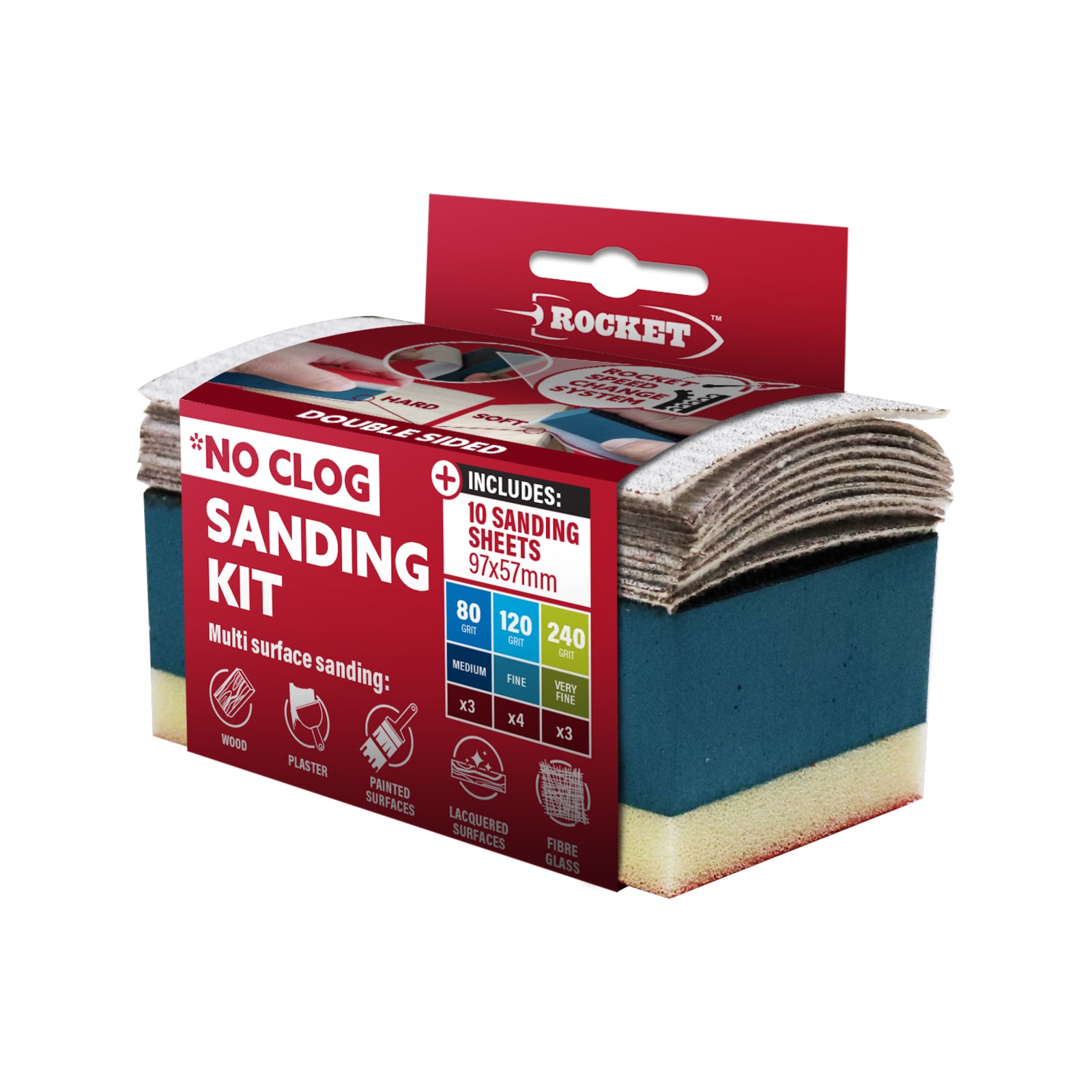 Rocket Sanding Sponge Kit 10 Pack 3 Grades 80 120 240 Grit