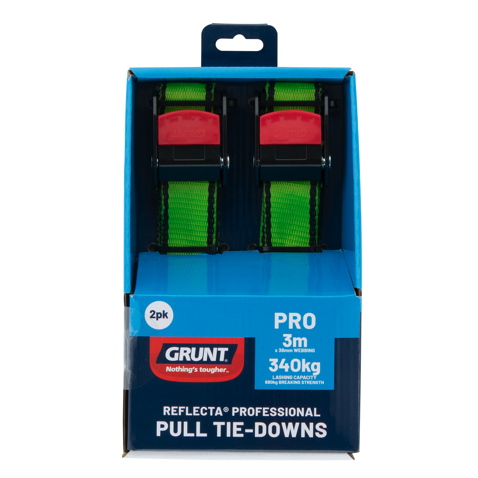 GRUNT 340kg 38mm x 3m Pro Cam Buckle Tie Down 2 Pack