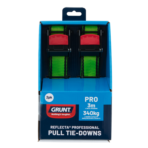 GRUNT 340kg 38mm x 3m Pro Cam Buckle Tie Down 2 Pack