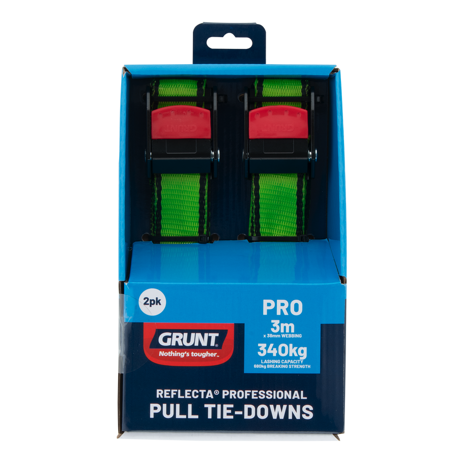 GRUNT 340kg 38mm x 3m Pro Cam Buckle Tie Down 2 Pack