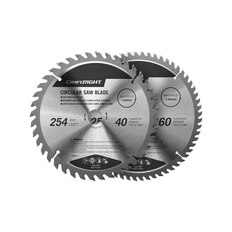 Craftright 254mm Circular Saw Blade Set - 40 & 60 Tct - 2 Pack - Timber & Plastic Cutting - SuperSaverAU - view 1
