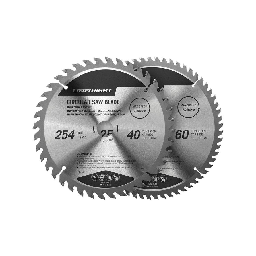 Craftright 254mm Circular Saw Blade Set - 40 & 60 Tct - 2 Pack - Timber & Plastic Cutting - SuperSaverAU - view 1