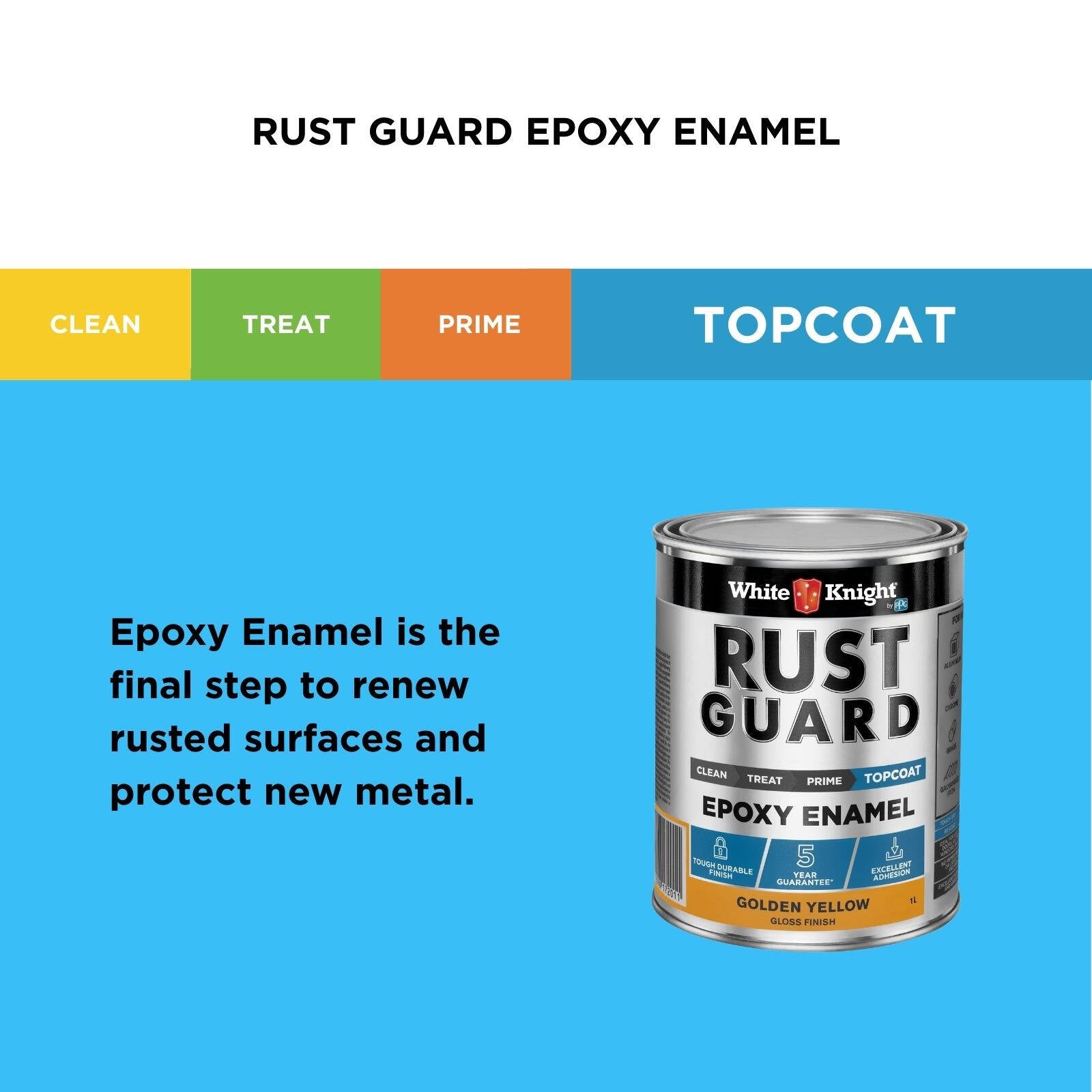 White Knight Rust Guard 1L Golden Yellow Gloss Epoxy Enamel Paint