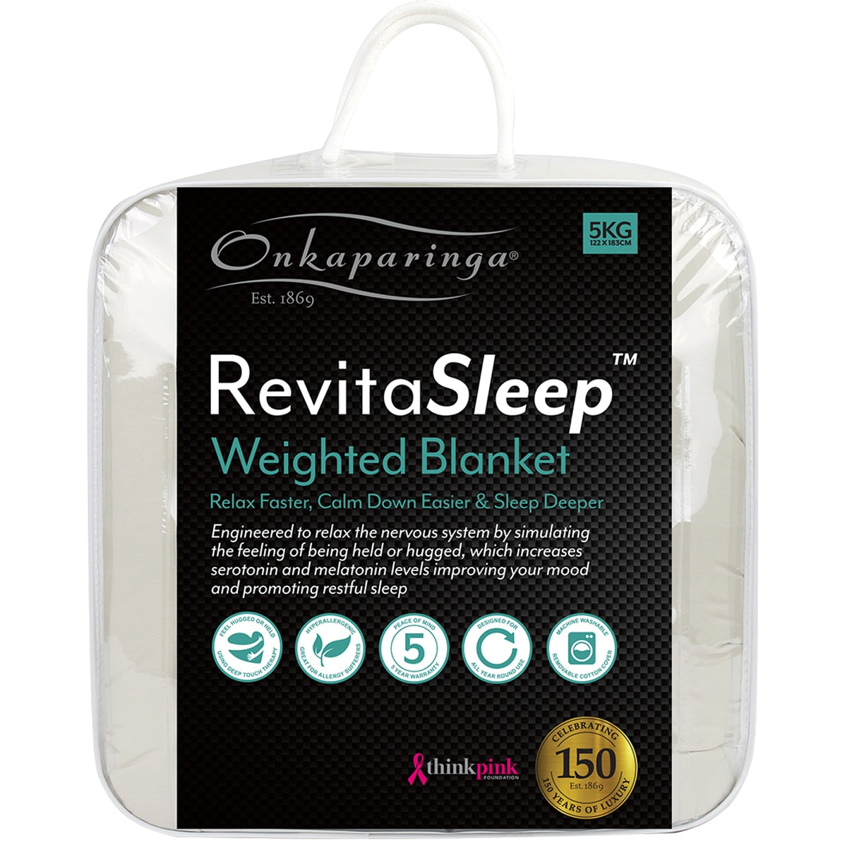 Onkaparinga Weighted Blanket 5kg Oatmeal, Hypoallergenic, Removable Cover, 1220x1830mm - SuperSaverAU - view 2