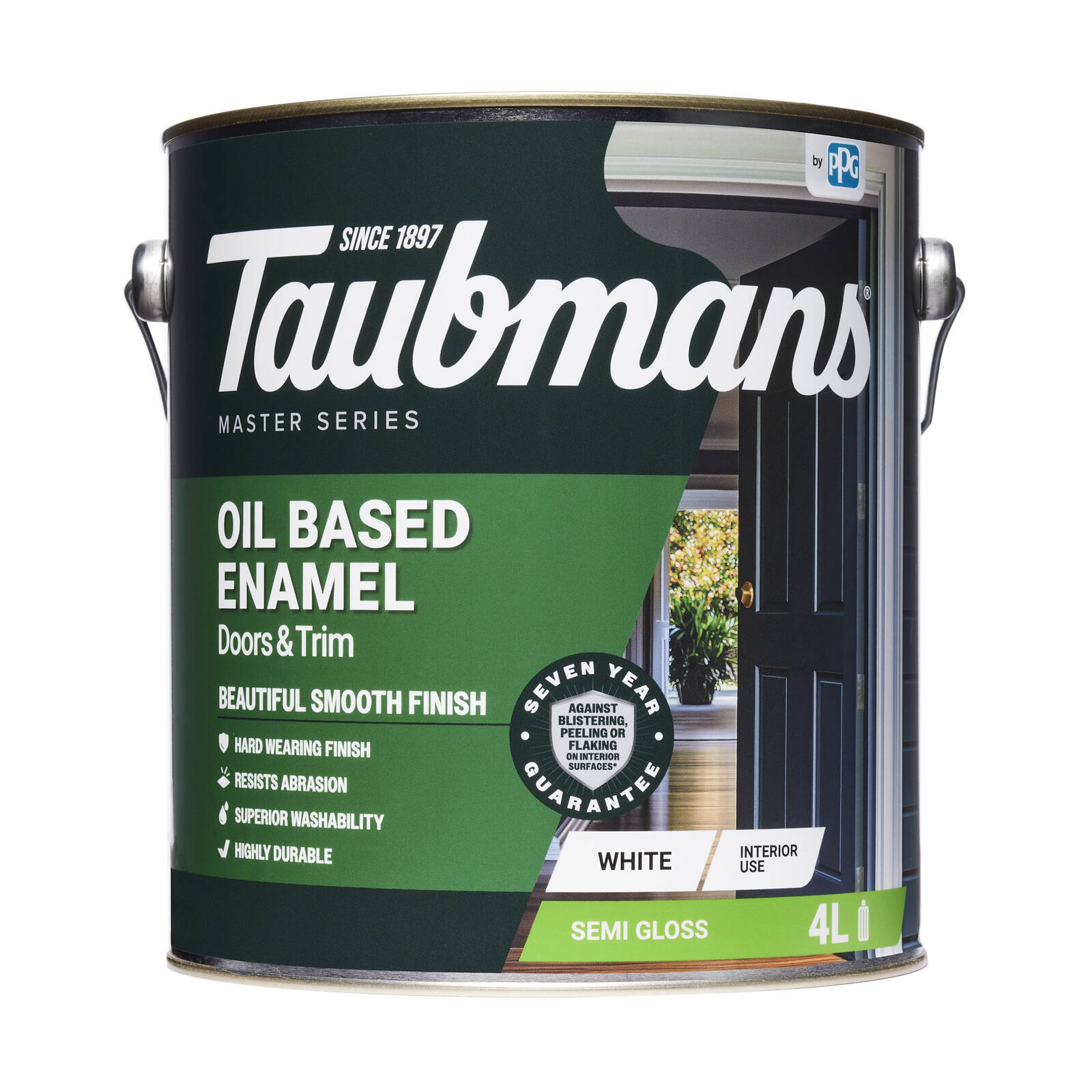 Taubmans 4L White Semi Gloss Oil Based Enamel Paint