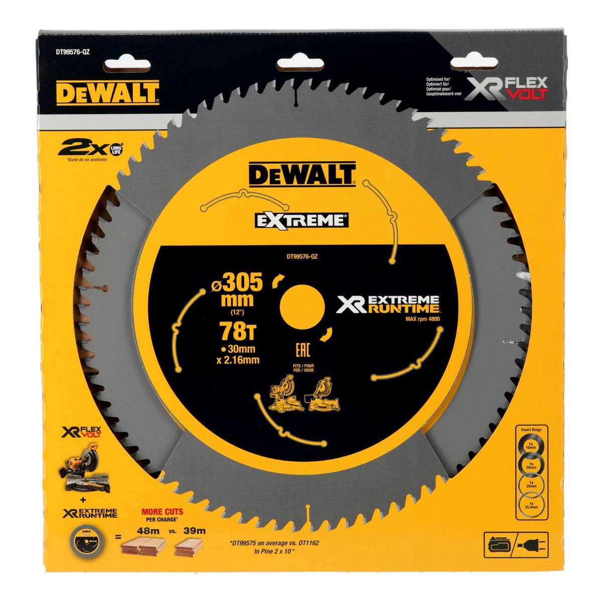 Dewalt XR Circular Saw Blade 305mm 78T - C3 Carbide - Efficient Cutting - SuperSaverAU - view 2