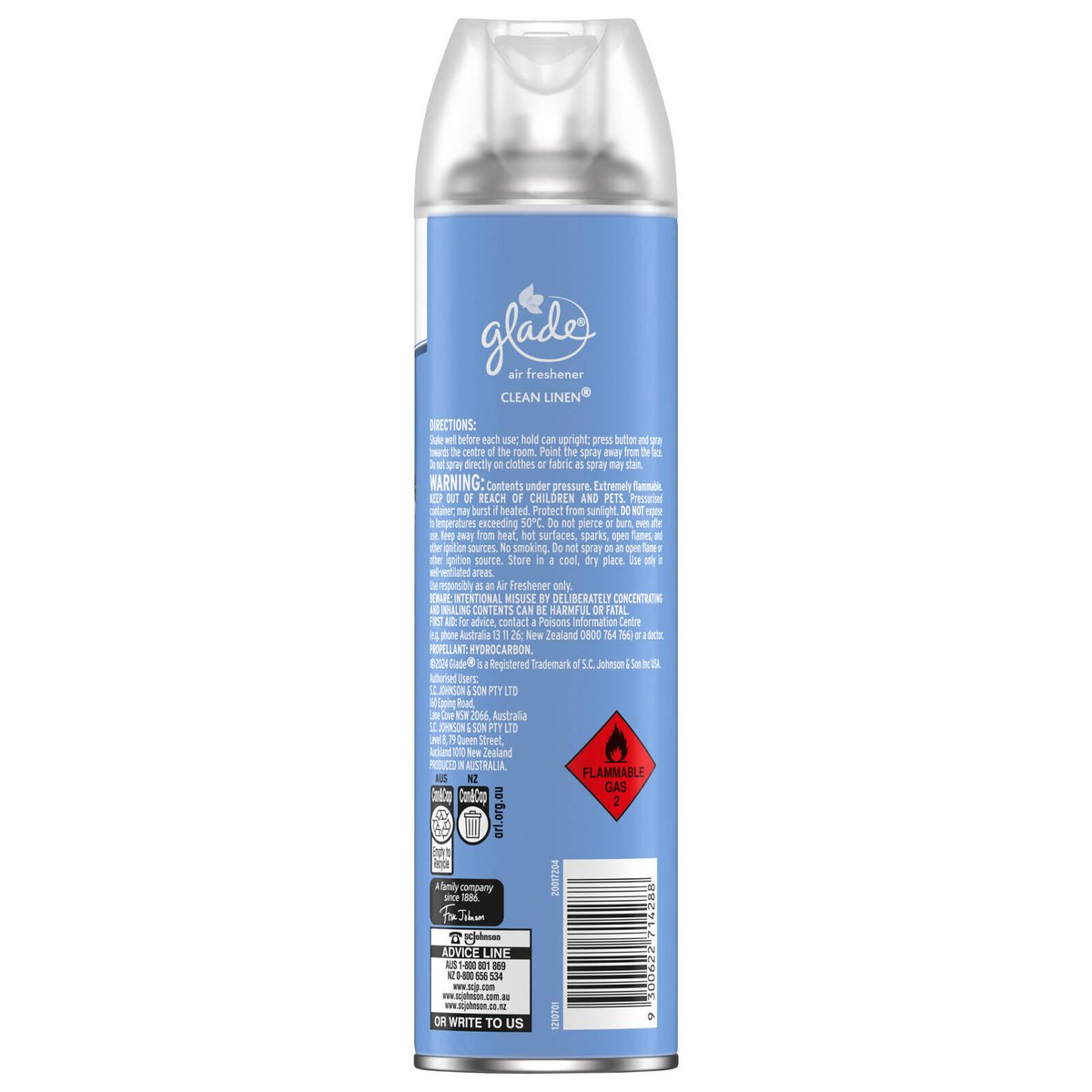 Glade Clean Linen Air Freshener Aerosol - 400g - Freshens Living Space - SuperSaverAU - view 2