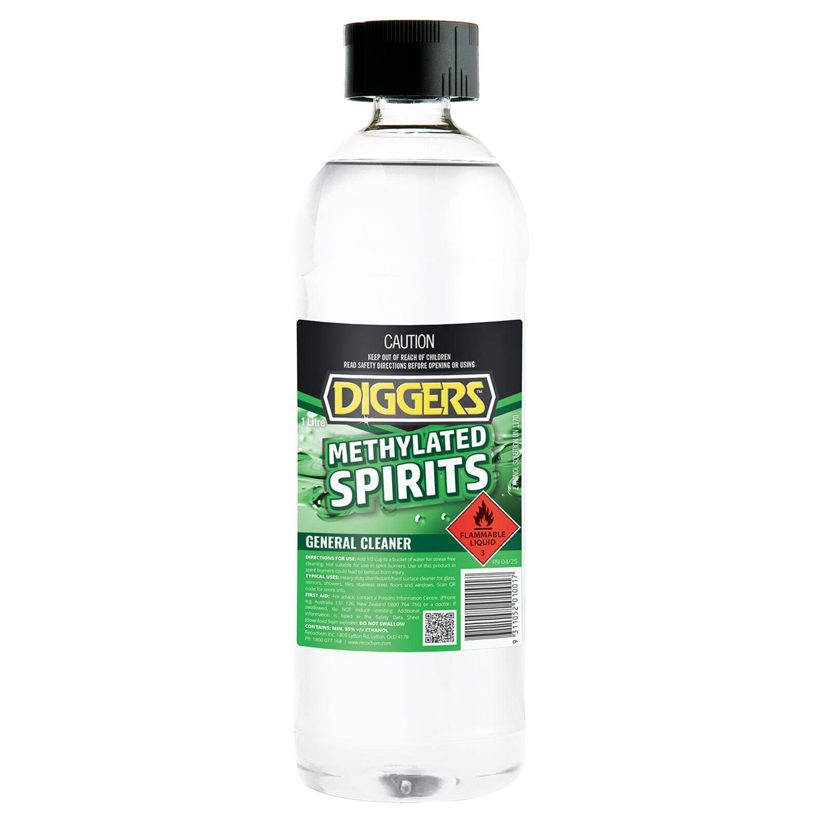 DIGGERS Methylated Spirits 1L - Concentrated Denatured Alcohol Cleaner, Indoor & Outdoor
