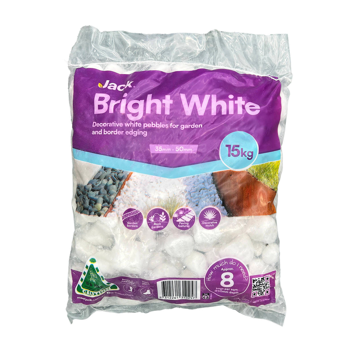 Jack 35-50mm Bright White Decorative Pebble, Garden Edging Stone