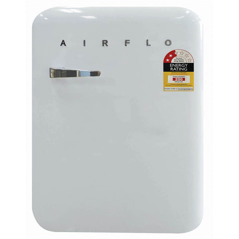 Airflo 130L retro bar fridge - White finish, reversible door, vegetable crisper - AFF130XW