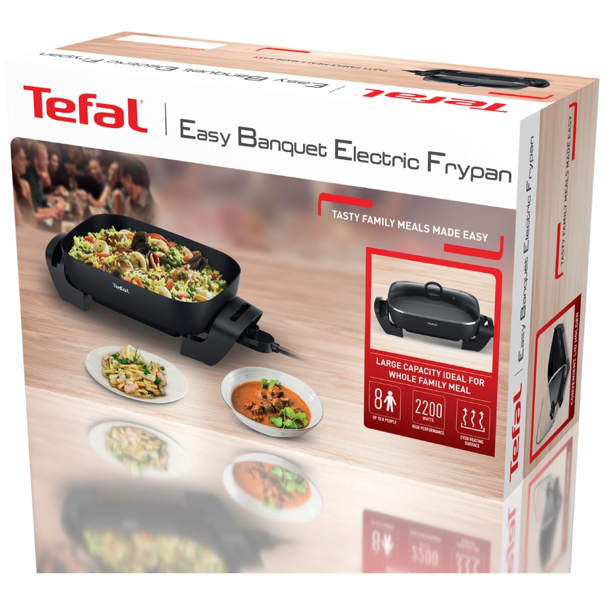 Tefal Easy Banquet 7L Electric Frypan - 2200W, Non-Stick, Integrated Lid Holder, Black - KC6018