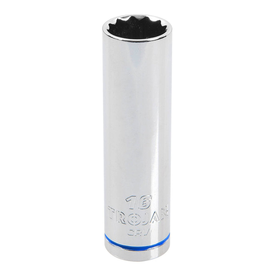 Trojan 16mm Deep Socket 1/2" Drive - Chrome Vanadium - Durable - 12-Point - SuperSaverAU - view 1