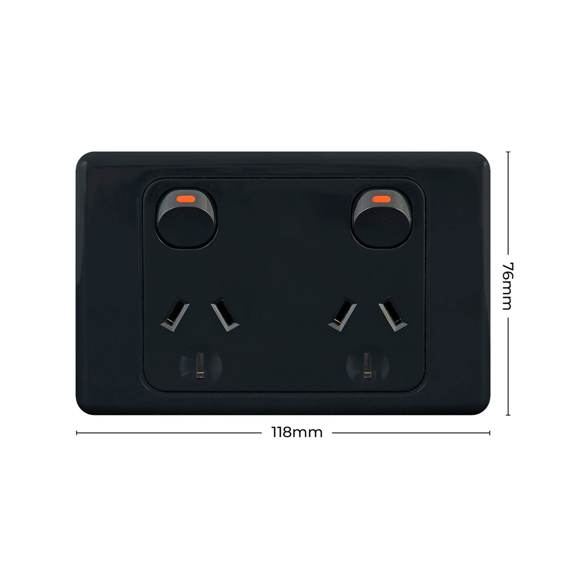 DETA Black Double Power Point - Polycarbonate Indoor 10A 250V