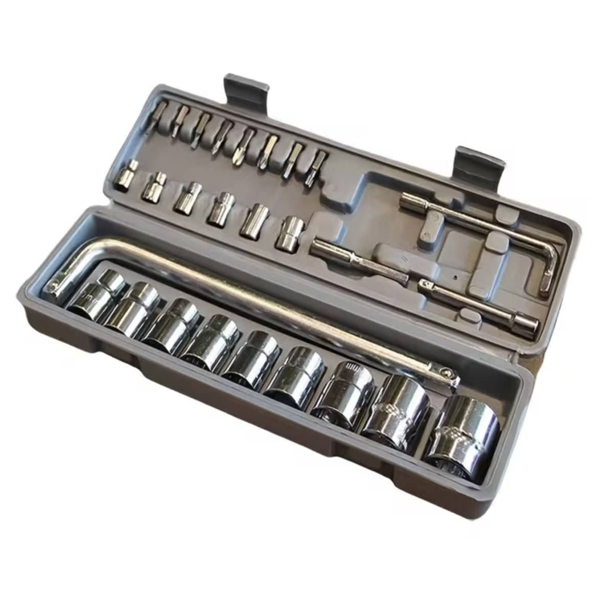 27 Piece Socket Wrench Tool Set, Metric 4 to 21 mm, Grey Case - view 2