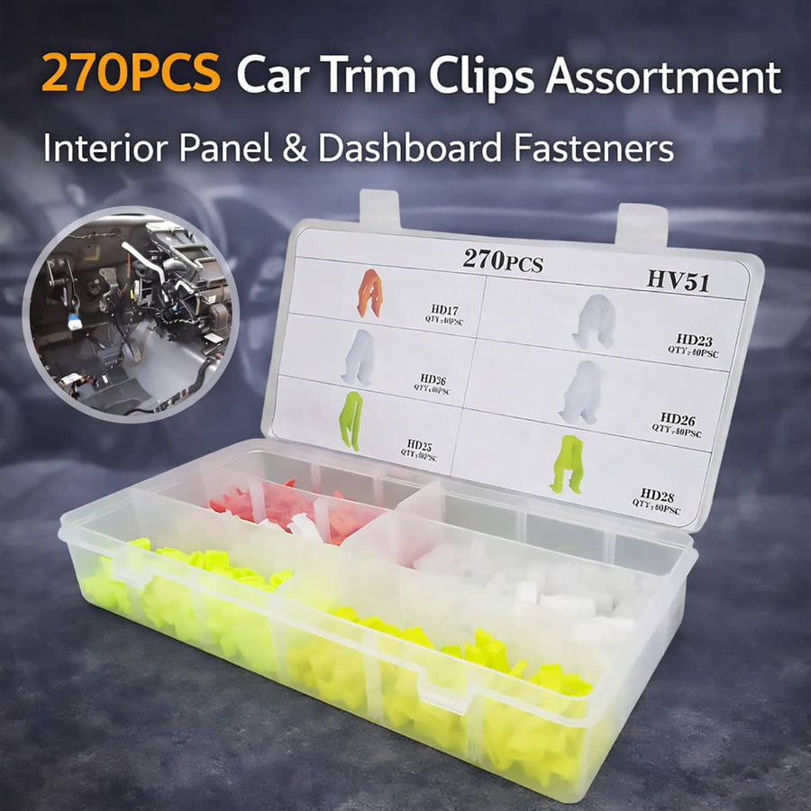 270 Piece U Clip Car Panel Fastener Set with Storage Case for Dashboard and Door Trim