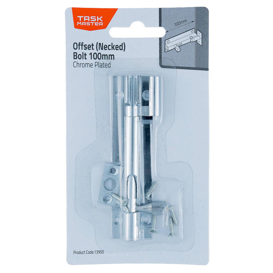 Taskmaster 100mm Chrome Plated Offset Necked Brass Barrel Bolt