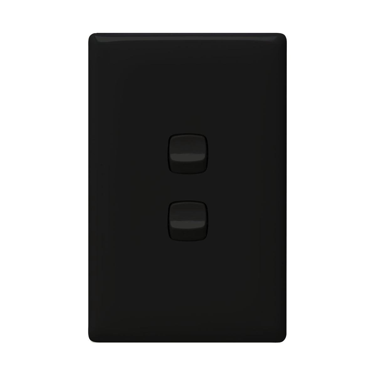 HPM Linea Wall Switch - 2 Gang - Black Plastic - Low Profile Design - SuperSaverAU - view 1
