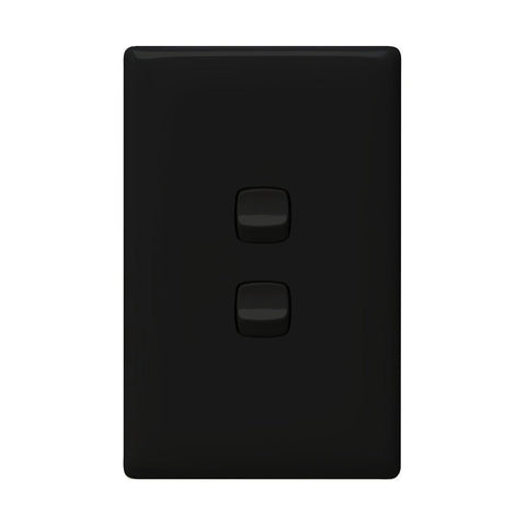 HPM Linea Wall Switch - 2 Gang - Black Plastic - Low Profile Design - SuperSaverAU - view 1