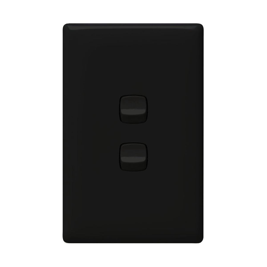 HPM Linea Wall Switch - 2 Gang - Black Plastic - Low Profile Design - SuperSaverAU - view 1
