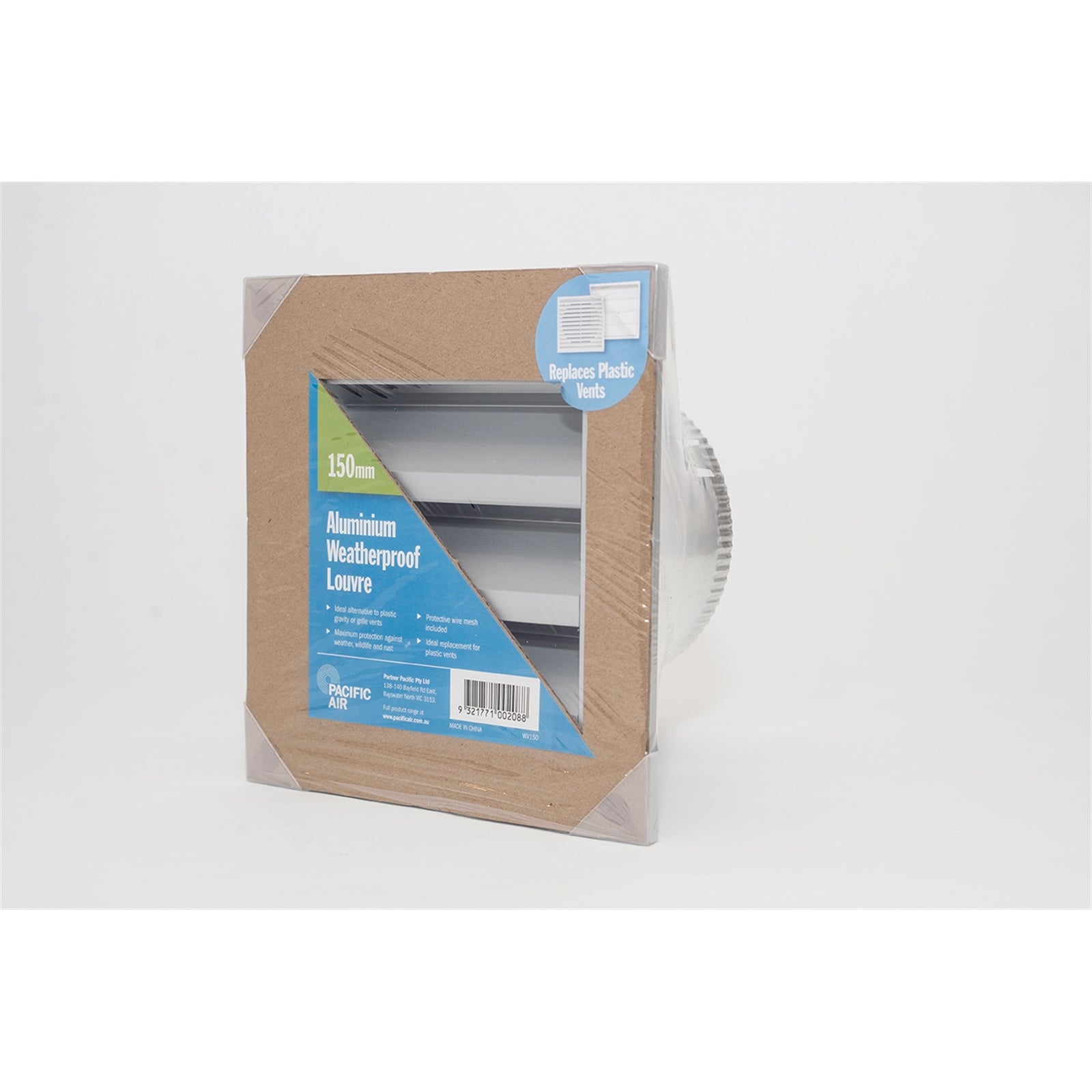 Pacific Air 150mm Round Aluminium Weatherproof Louvre Vent - Galvanised Steel Neck, Grey