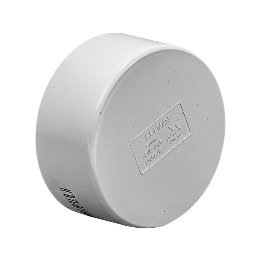 Holman 50mm PVC DWV Push On Cap - Grey - Durable - Easy To Use - SuperSaverAU - view 1