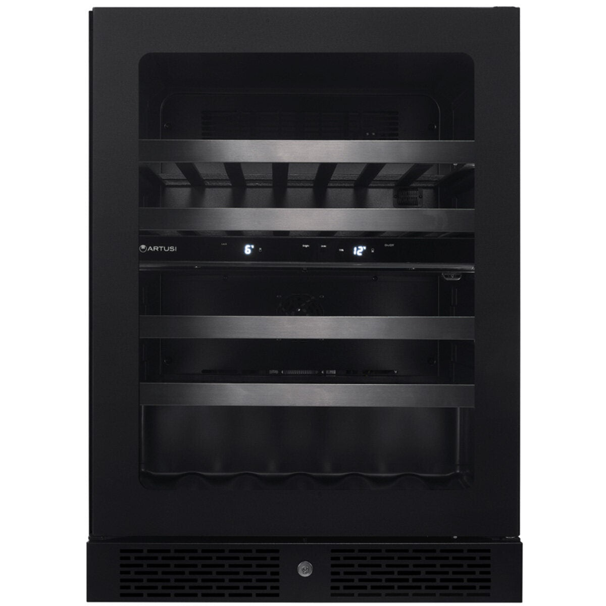 Artusi 37 bottle dual zone wine cellar - matte black, UV protected glass door, reversible hinge - AWC37BV