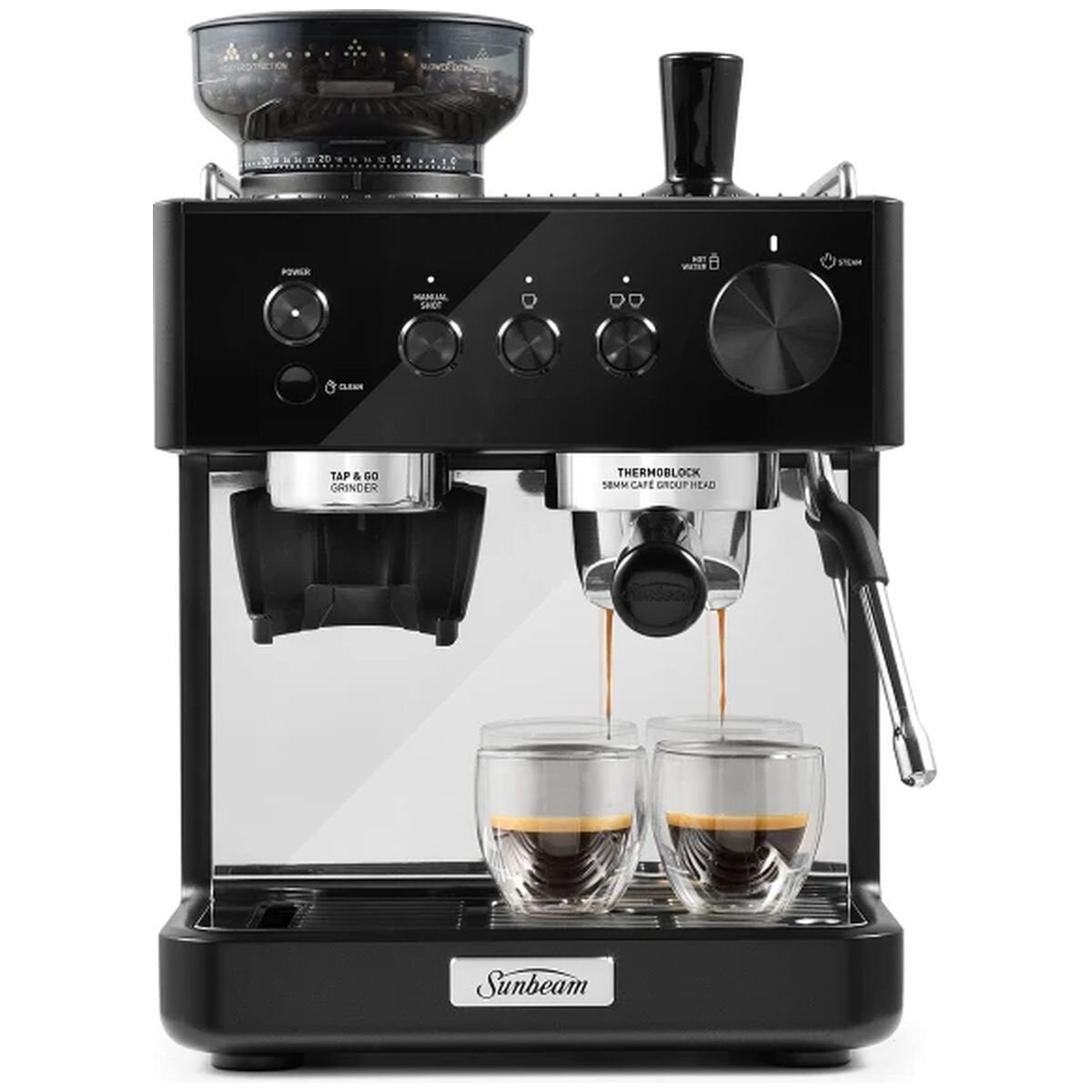 Sunbeam Origins Classic espresso machine 1.5L - Black, built-in burr grinder, auto dosing - EMM5500BK