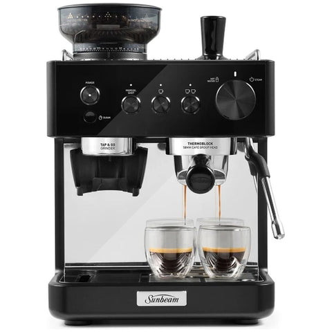 Sunbeam Origins Classic espresso machine 1.5L - Black, built-in burr grinder, auto dosing - EMM5500BK