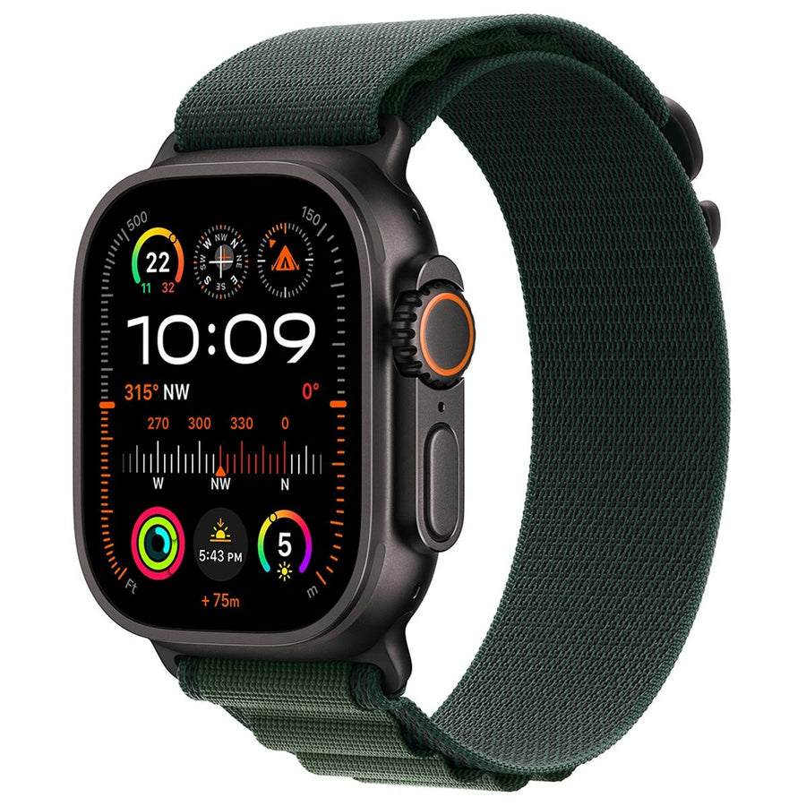 Apple Watch Ultra 2 GPS + Cellular 49mm Black Titanium Case With Dark Green Alpine Loop Medium - SuperSaverAU - view 1