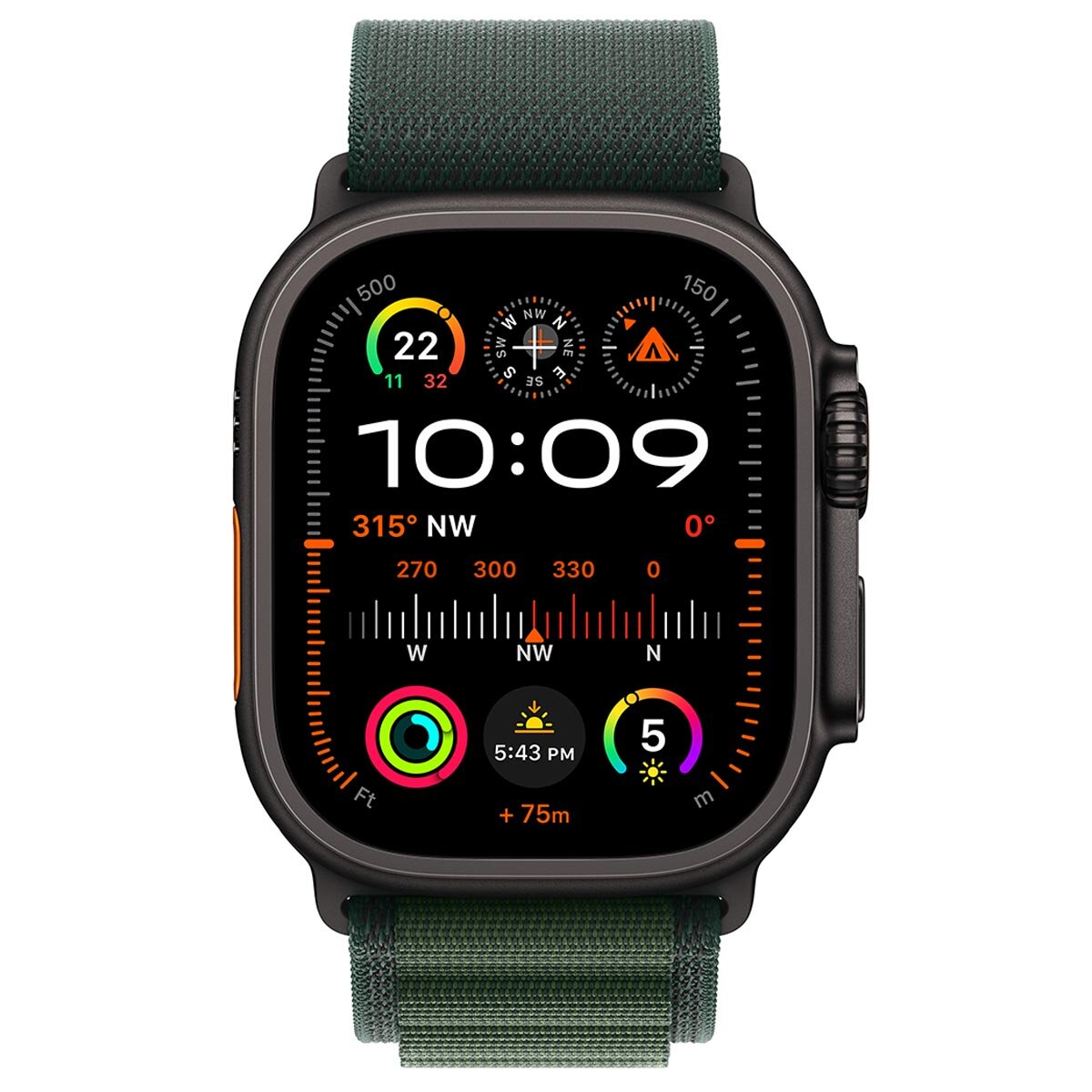 Apple Watch Ultra 2 GPS + Cellular 49mm Black Titanium Case With Dark Green Alpine Loop Large