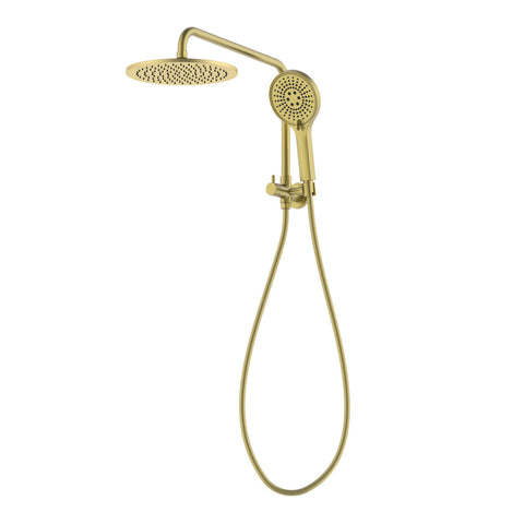 Mondella Resonance Brushed Brass 5 Function Hand Shower & 1/2 Twin Shower Set, 304 Stainless Steel, 9L/min WELS 3 Star