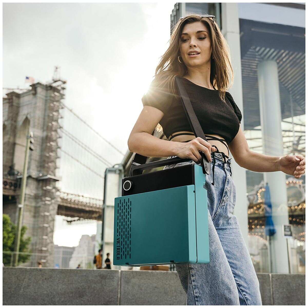 Victrola Revolution Go Turntable Blue - Portable Bluetooth, 3 Speed, 12 Hour Playtime