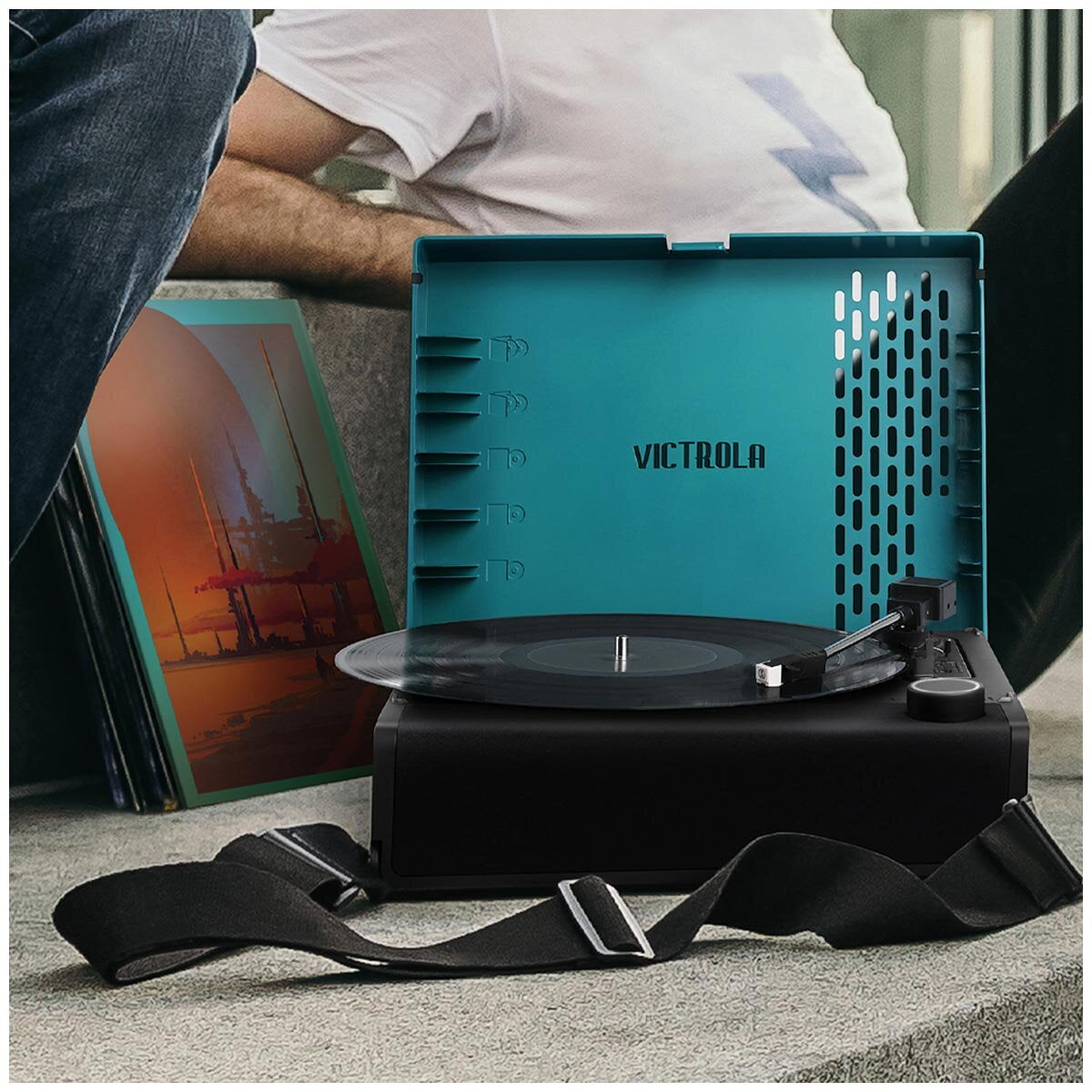 Victrola Revolution Go Turntable Blue - Portable Bluetooth, 3 Speed, 12 Hour Playtime