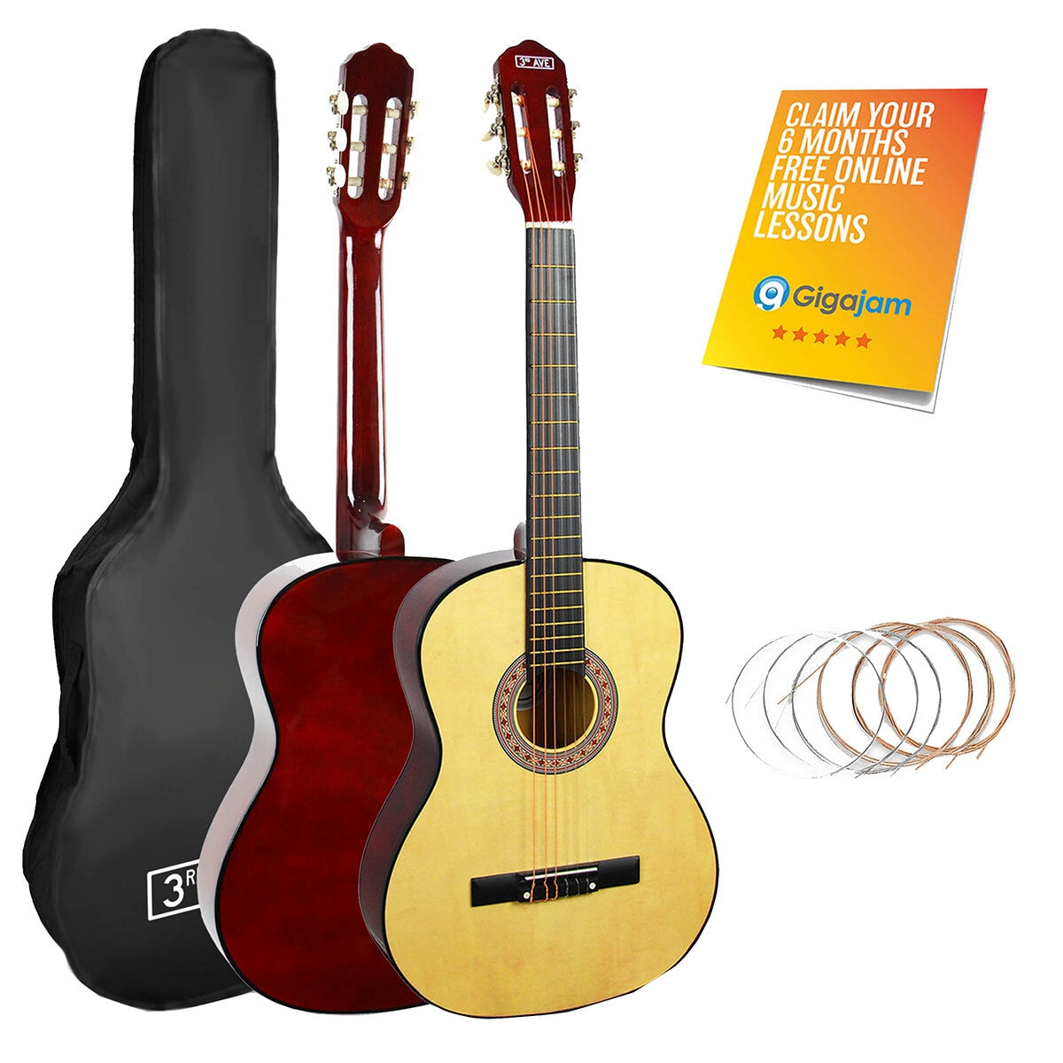 3rd Avenue 3/4 Size Classical Guitar Pack Natural NM-STX20CNPK - SuperSaverAU - view 1