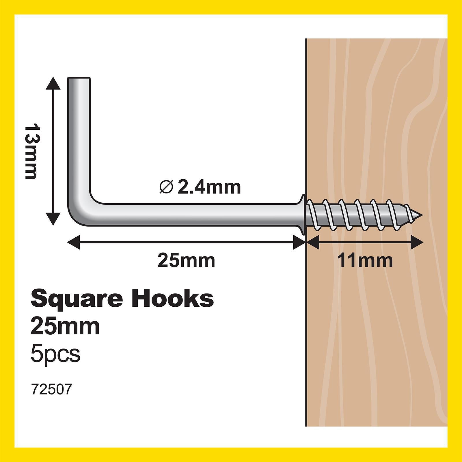 Everhang Zinc Plated Square Hook 25mm 13kg - 5 Pack