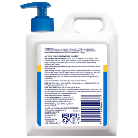 Cancer Council Ultra Sunscreen SPF 50+ 1L - Water Resistant, Fragrance Free - SuperSaverAU - view 2