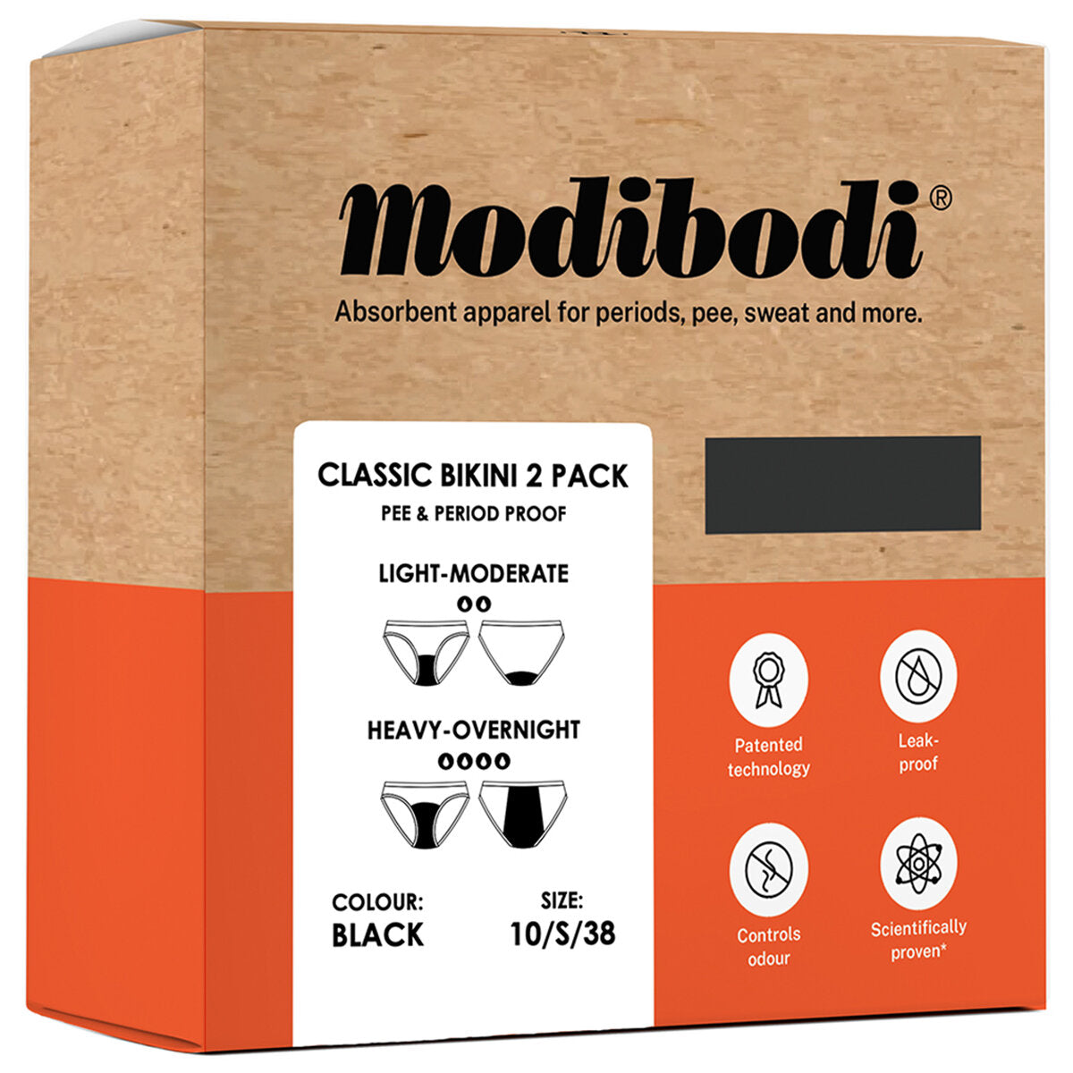 Modibodi Classic Bikini Bottom 2 Pack Black - AU Sizing, Light & Heavy Absorbency - SuperSaverAU - view 3