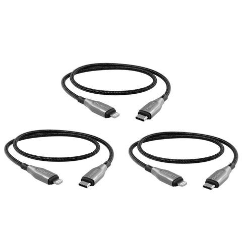 Cygnett Armoured Lightning to USB-C Cable 1M Triple Pack Black - 30W Fast Charging, MFI Certified, Durable Nylon - SuperSaverAU - view 1