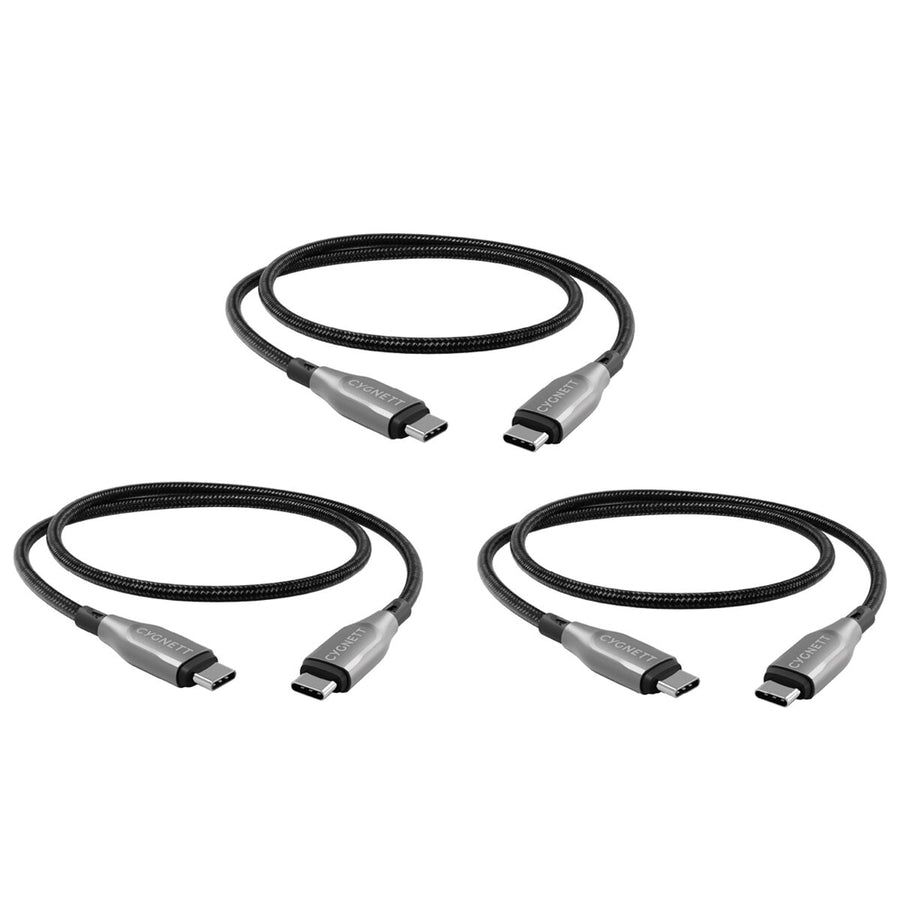 Cygnett Armoured USB-C to USB-C 2.0 Cable 1M Triple Pack Black 3A/100W Fast Charging - SuperSaverAU - view 1