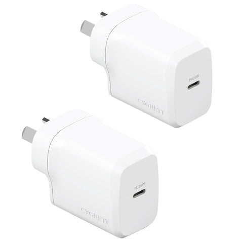 Cygnett Powerplus 25W USB-C Wall Charger Twin Pack White - Fast Charging, Compact Design - SuperSaverAU - view 1