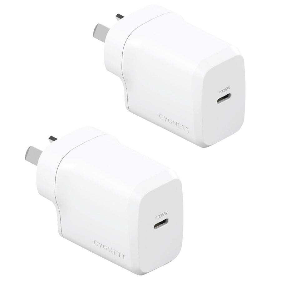 Cygnett Powerplus 25W USB-C Wall Charger Twin Pack White - Fast Charging, Compact Design - SuperSaverAU - view 1